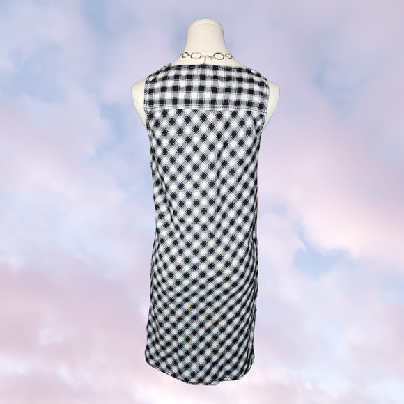Max Studio Black White Check Plaid Grunge Coquette Whimsi Button Up Tank Dress - Picture 5 of 6